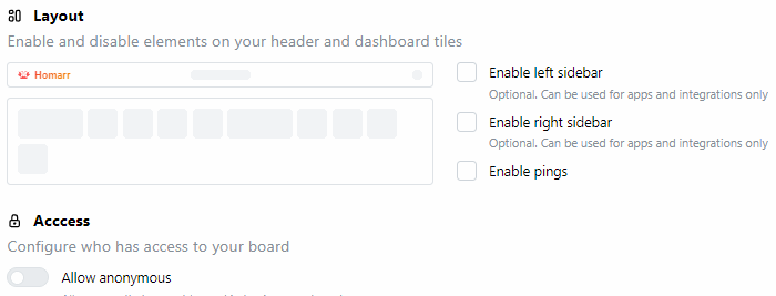 homarr board customization layout settings